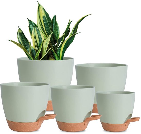 Selbstbewässernder Blumentopf – 5-teiliges Set – Grün