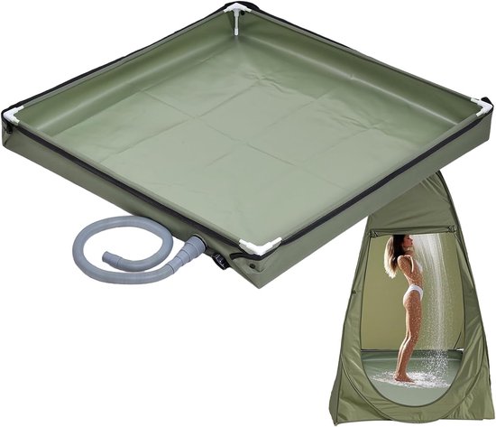 Faltbare Duschwanne – Tragbare Duschkabine – Für Camping Und Wohnmobile – Intelligentes Abflusssystem – 80 X 80 X 10 Cm – Grün