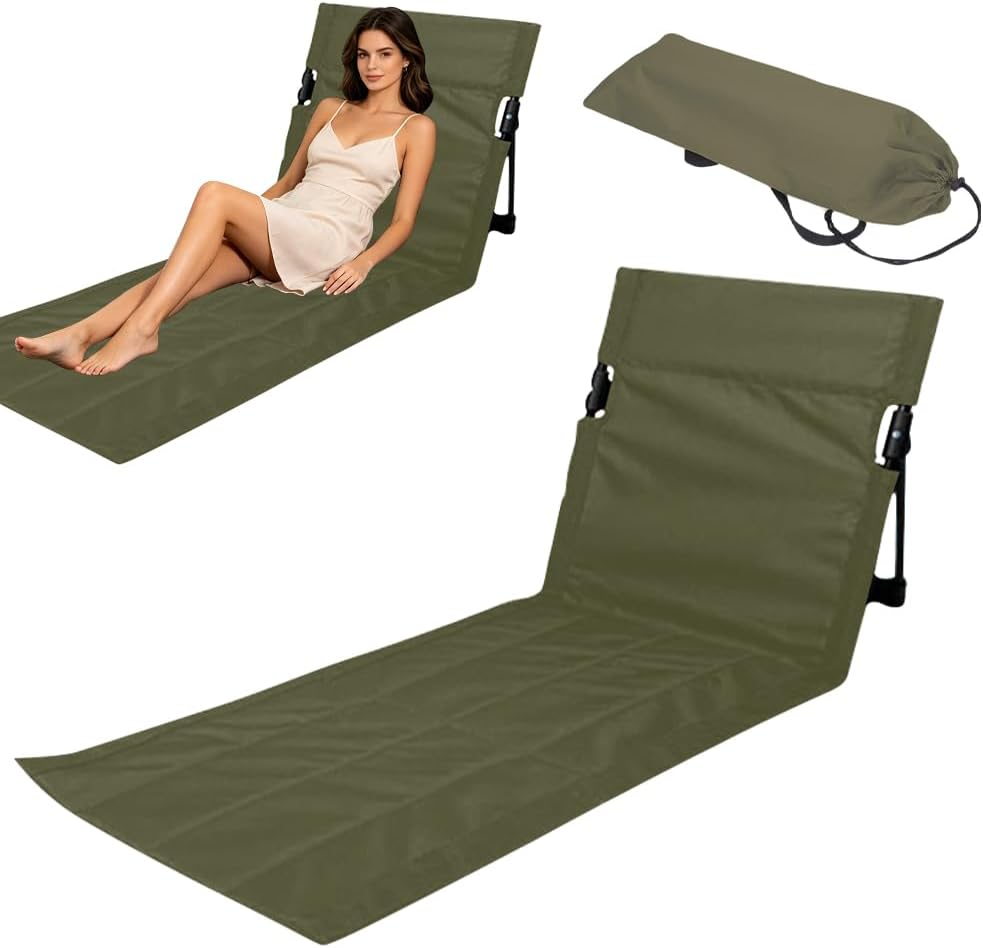 Strandmatte Mit Klappbarer Rückenlehne, Strandstuhl Mit Rückenlehne, Leichter, Klappbarer Strandstuhl Mit Tragegurt, Kleiner Campingstuhl Für Garten, Konzerte, Bergsteigen, Camping