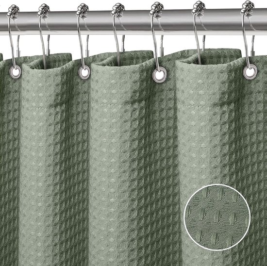 Duschvorhang - Waffelstruktur-duschwand, Polyester, Maschinenwaschbar, Wasserdicht, Mit 12 Haken, 183 X 183 Cm (grün)
