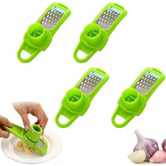 4 Teilig Knoblauchstößel Knoblauchhacker Knoblauchpresse Manueller Knoblauchstößel Mini Reibe Küchenutensil Grün Für Ingwer, Knoblauch, Muskatnus