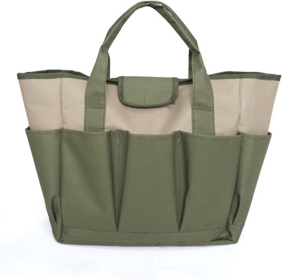 Gartengerätetasche Mit 9 Fächern Aufbewahrungstasche Für Gartengeräte Großes Fassungsvermögen Werkzeugtasche 48 X 18 X 30 Cm Polyester Grün Und