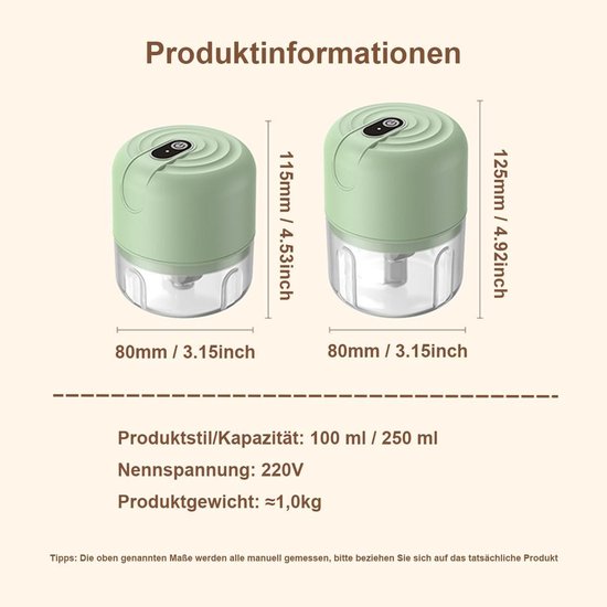 Elektrischer Zerkleinerer 250 Ml Mini-knoblauch Und Gemüsezerkleinerer Usb-aufladbar Multifunktional Geeignet Für Die Küche Und Die Zubereitung Grün