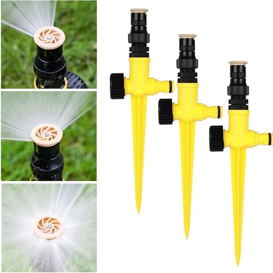 Gartensprenger-set – Wassersprenger – Rasenbewässerung – 360°-drehung – 3-teilig – Grün