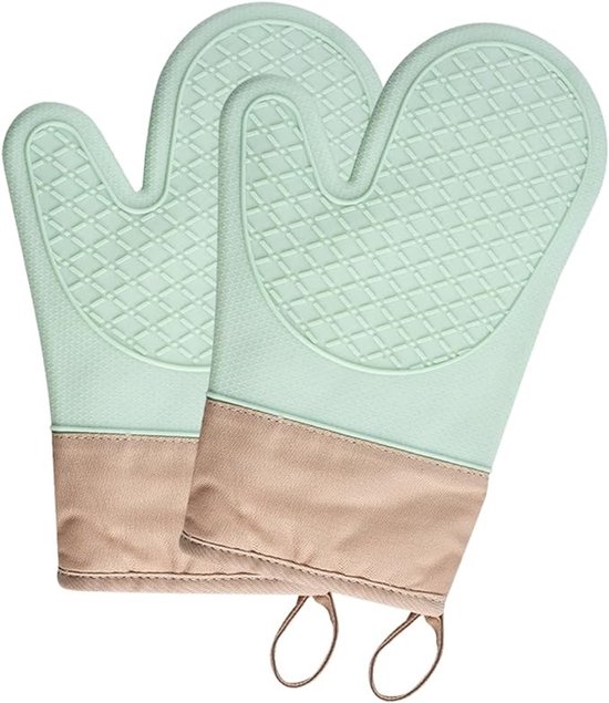 Allecto Plus 2-teiliges Set Hitzebeständiger Silikon-ofenhandschuhe Zum Kochen Und Backen Rutschfest Bis 350 C Wasserdicht Mit Baumwollfutter Für Grün