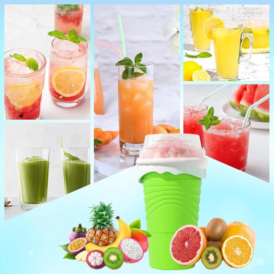 Silikon-smoothiebecher 500 Ml – Mit Strohhalm Und Löffel, Grün