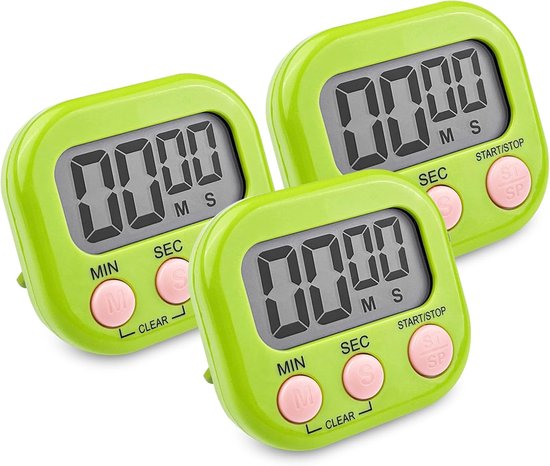 Digitale Küchentimer, 3er-set – Grüne Stoppuhr Mit Magnethalterung, Lautem Alarm Und Großem Lcd-display