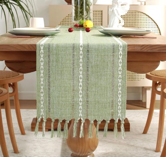 Handgewebter Tischläufer Mit Quasten 140 X 33 Cm Große Grasgrüne Tischdecke Schlichte Moderne Tischdecke Lange Tischdecke Aus Baumwolle Und