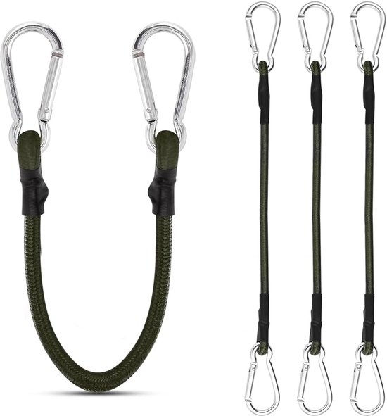 Elastische Seile Mit Karabiner – 4er-pack – 30 Cm – Strapazierfähige Befestigungsgurte – Elastische Haken Für Camping, Planen Und Gepäck – Grün