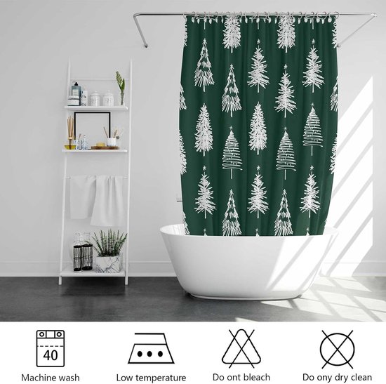 Grüner Weihnachtsbaum-duschvorhang 180 X 180 Cm Winterliches Kiefernmotiv Wasserdichter Duschvorhang Aus Polyester Mit Haken Festliche Für Und