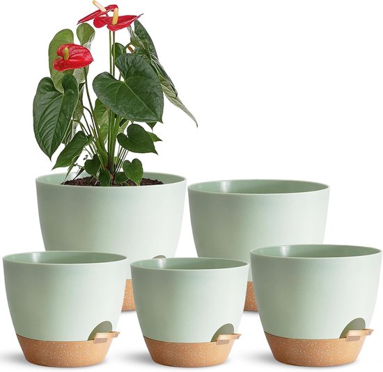 Pflanztopf-set – Zimmerpflanzentöpfe – Indoor-gärtnern – Selbstbewässerungssystem – 5 Größen – Grün