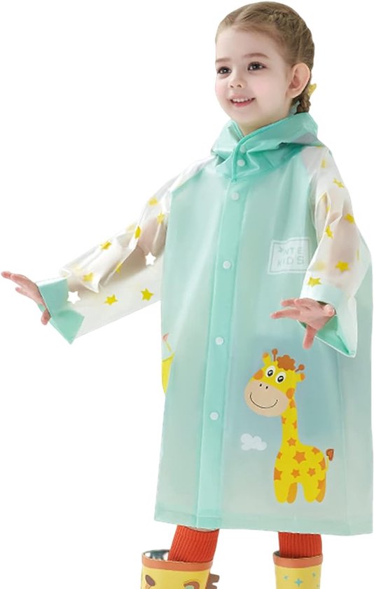 Kinderregenmantel, Wasserdicht, Grünes Giraffenmuster, Unisex, Größe Xl, Geeignet Für Körpergrößen Von 115–130 Cm, Grün