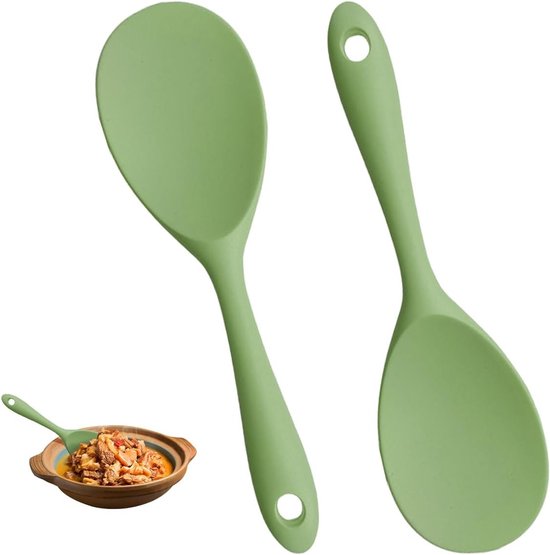 Silikon-servierlöffel, 2 Stück, Antihaftbeschichtet, Kochlöffel Für Kartoffelpüree, Reis, Sushi Und Rührei (grün, 22 X 6)