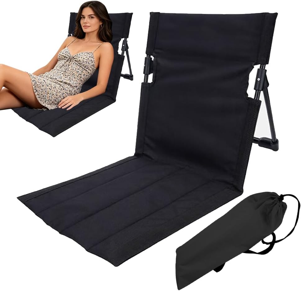 Strandrückenstütze, Strandstuhl Mit Rückenlehne, Faltbare Strandmatte Mit Verstellbarer Rückenlehne, Leichte, Faltbare Strandliege Zum Wandern, Campen Und Für Den Strand (schwarz)