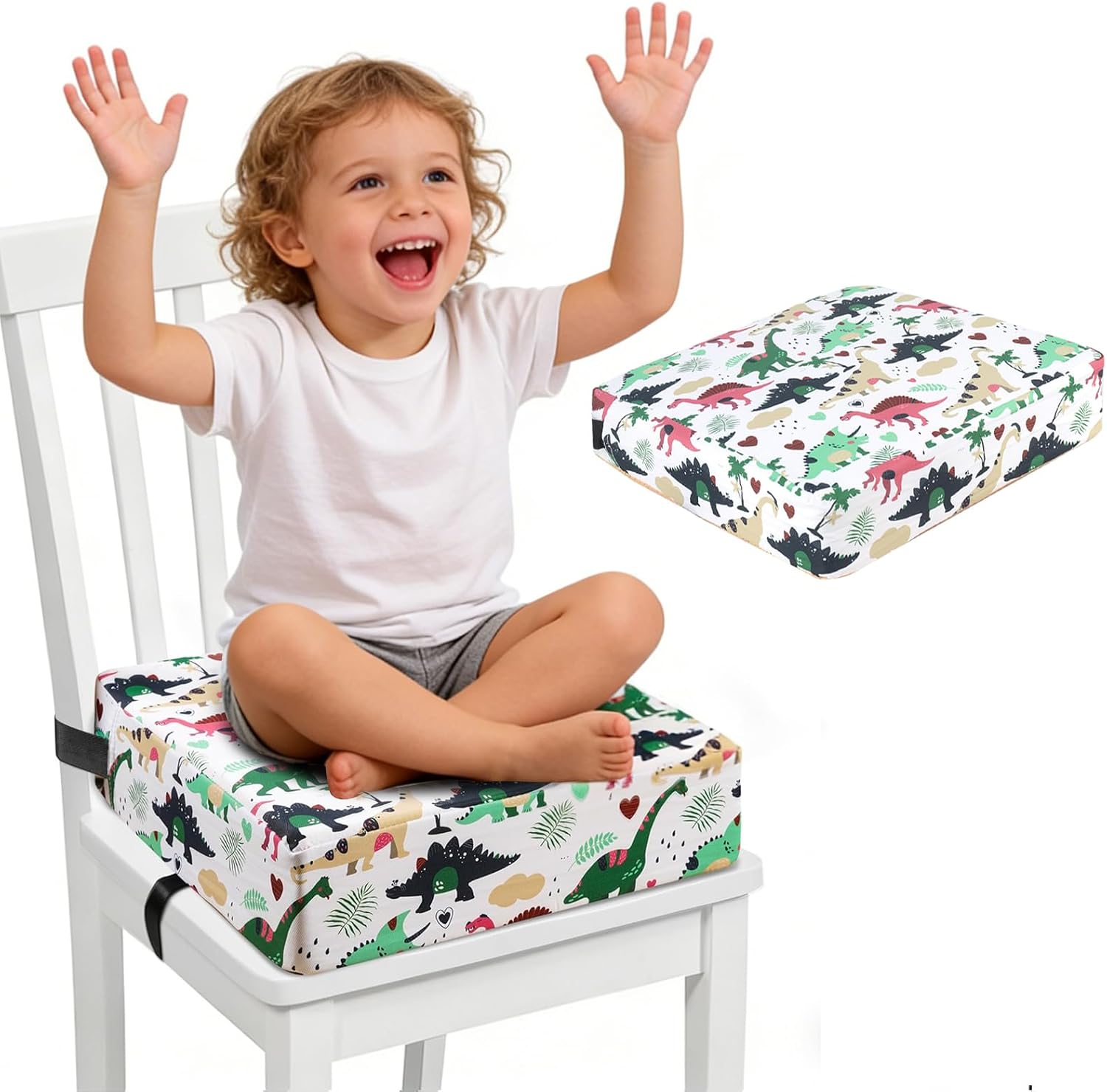 Kindersitzerhöhung, Tragbarer Esszimmer-sitzerhöhungsstuhl Mit 2 Sicherheitsgurten, Baby-sitzerhöhung, 32x32x8 Cm (dinosaurier)