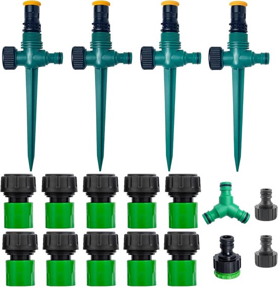 4-teiliges Gartensprenger-set – Rasensprenger Mit Erdspießen – 360° Drehbar – Für Pflanzen, Gemüse Und Blumen – Kunststoff – Grün