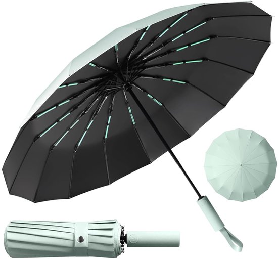 Windfester Faltschirm 16 Streben Automatischer Faltmechanismus Große Tasche Automatisches Öffnen Und Schließen Wind Und Uv-beständig Grün 34 X 6 6 Cm