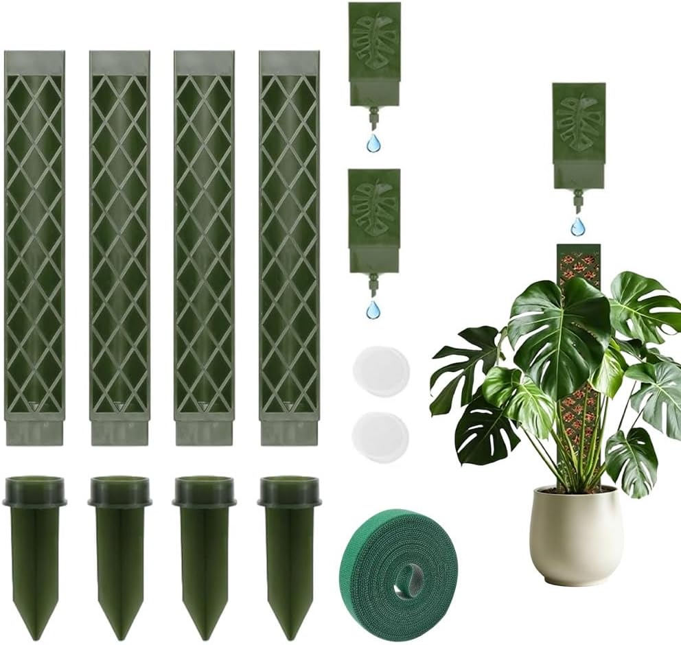 4-teiliges Set Aus Sphagnummoos-pflanzenstützen, Monstera-pflanzenstützen Aus Kunststoff, Monstera-stütze Mit Erdeinsatz Und Tropfflaschen, Stapelbare Pflanzenstützen Für Kletterpflanzen (grün)