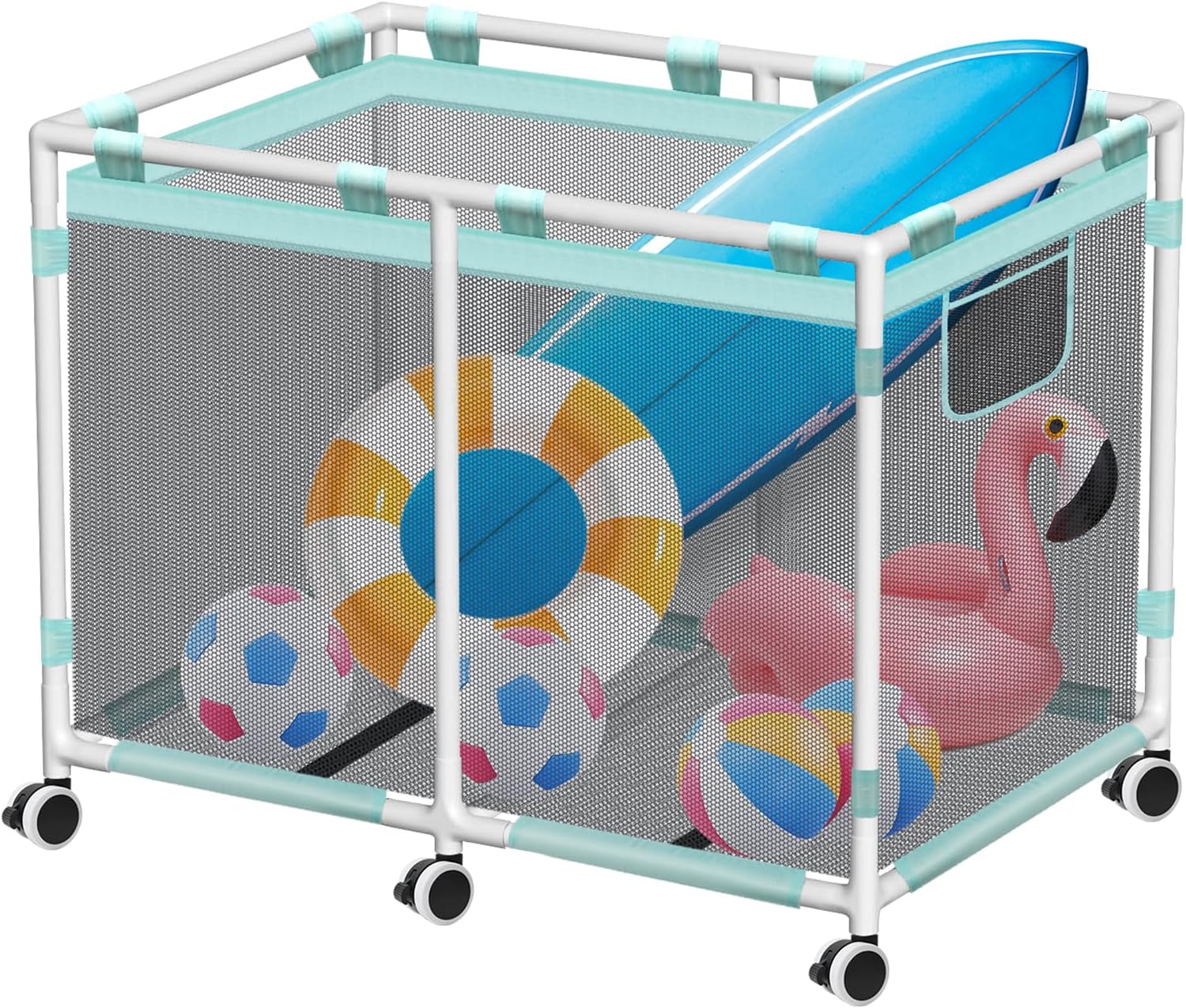 1200-liter-poolaufbewahrungsbox (175 X 81 X 89 Cm) Mit Rollen Netzorganizer Für Poolzubehör, Poolnudelhalter, Spielzeug, Schwimmhilfen Und Handtücher