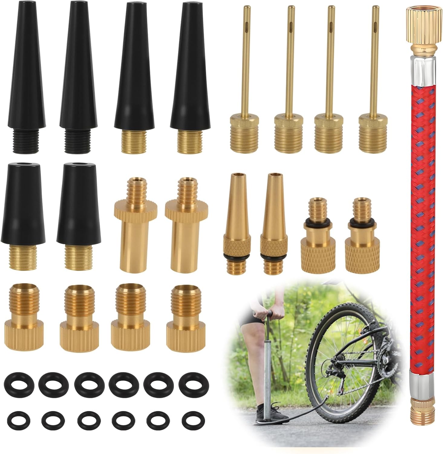 33-teiliges Fahrradreifen-aufblasadapter-set, Fahrradpumpendüse, Dv-sv-av-adapterset, Aufblasschlauch, Ballnadeln Und Zubehör Für Fahrräder, Autos Und Ballons