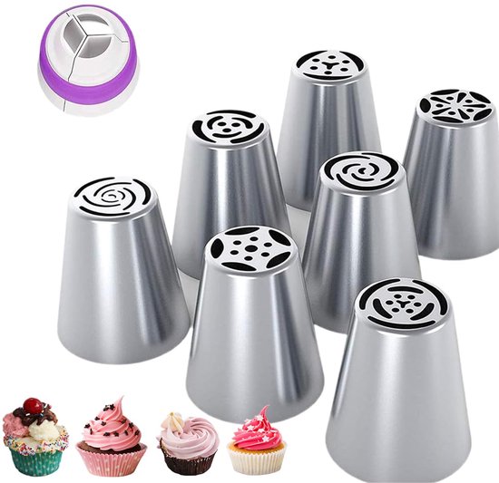 Set Mit 8 Edelstahl-tüllen – Große Russische Tüllen Und Klingen-tüllen – Für Kuchen Und Cupcakes
