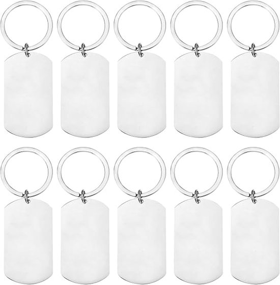 10 Rechteckige Unbeschriftete Edelstahl-etiketten Silberne Schlüsselanhänger Set Mit Einlochigen Etiketten Und Schlüsselringen Für Diy-projekte