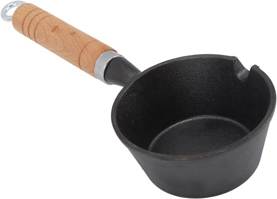 11 Cm Tiefe Mini-gusseisenpfanne Mit Holzgriff, Eingebrannt, Induktions- Und Gasgeeignet, Mit Ausgießer, 5 Cm Hoch