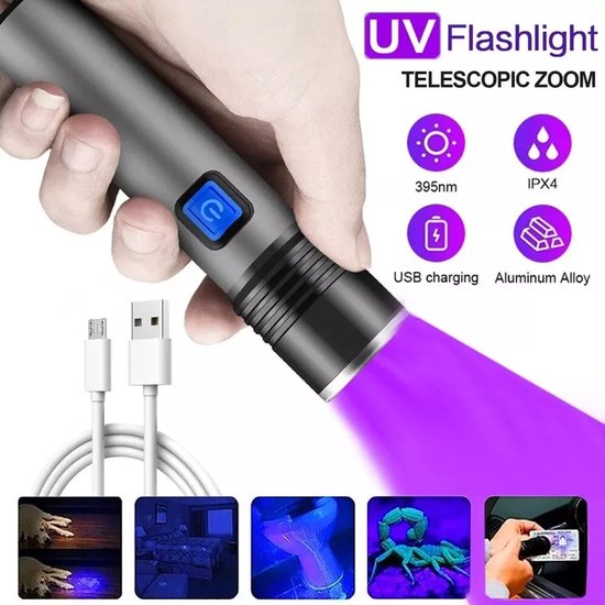 Wiederaufladbare Led-uv-schwarzlicht-taschenlampe