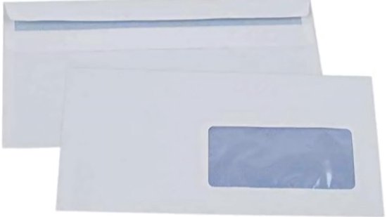 Packung Mit 100 Stück – Selbstklebende Briefumschläge – 80 G – Größe: 110 X 220 Mm – Mit Sichtfenster – Sichtfenstergröße: 45 X 100 Mm