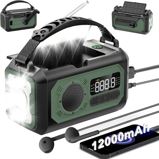 Notradio Tragbares Notradio Solarbetriebenes Handradio Mit 12000 Mah Am Fm Noaa-wetterwarnung Led-taschenlampe Leselampe Sos-alarm Und Powerbank