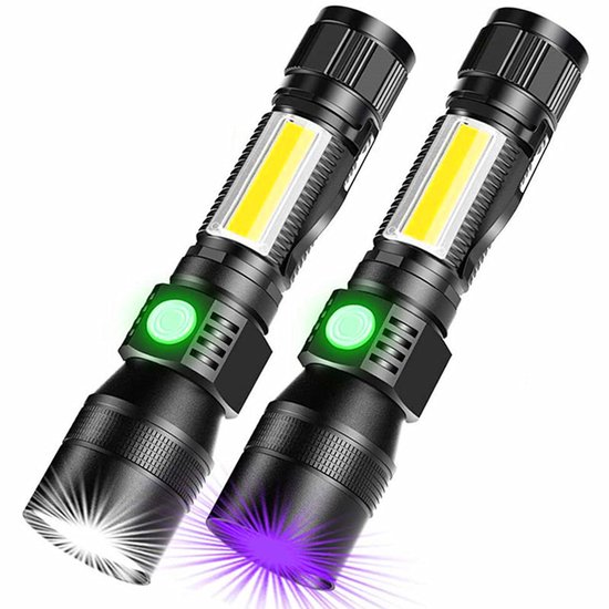 Wiederaufladbare Uv-taschenlampe – 395 Nm, Schwarzlicht, Magnetisch, 7 Modi, Rotlicht, 2er-pack