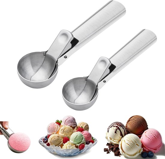 Eiskugelportionierer 18 Cm 2 Stück Eislöffel Eiskugelzange Donutzange Donutlöffel Zum Portionieren Von Eiscreme Kuchenteig Und Püree Edelstahl 5 5 Cm