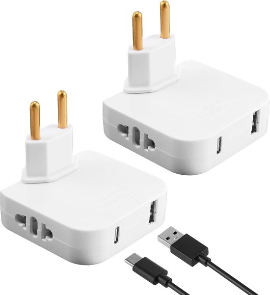 Set Mit 2 Flachsteckern Mit Usb-c-adapter Ultradünnes Design Für Kleine Räume Steckerkopf Um 180 Drehbar Geeignet Für Europäische Und 220