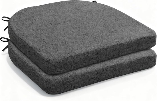 Set Mit 2 Outdoor-stuhlkissen, 42 X 43 Cm, Sitzkissen Für Gartenmöbel, Wetterfest, Mit Bändern, Dunkelgrau