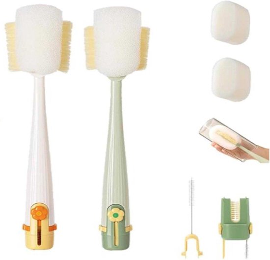 Set Mit Zwei Flaschenbürsten 5-in-1 Bestehend Aus Zwei Bürsten Mit Langem Griff Und Zwei Ersatzbürstenköpfen Multifunktionaler Reiniger Geeignet