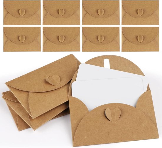 Set Mit 50 Mini-umschlägen Enthält 50 Karten Vintage-kraftpapierumschläge Mit Herzförmigem Verschluss Ideal Für Bargeld Geschenkkarten Und