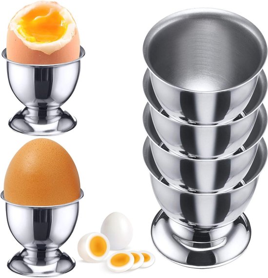 Allecto Plus – Frühstückseierbecher Aus Edelstahl – 6er-set Stapelbare Eierhalter Für Die Ganze Familie – Stabil Und Langlebig
