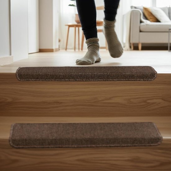 Treppenmatten-set, 6-teilig, Rechteckige Treppenstufenmatten, Bxt: 65 X 24 Cm, Selbstklebend, Dunkelbraun