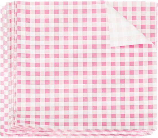200 Blatt Lebensmittelechtes Papier Wachspapier Quadratisch Kariert 18 X 18 Cm Saugfähig Für Backpapier Sandwichkörbe Picknick Hamburger Küche Rosa