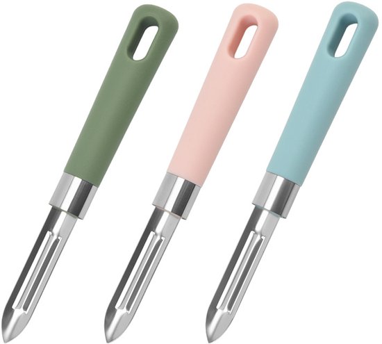 Gemüseschäler Mit Reibe, Grün + Rosa + Blau