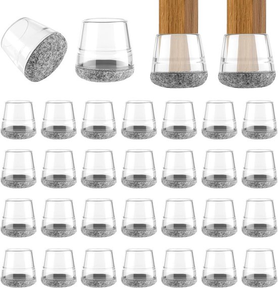 Stuhlbeinschoner – 24 Stück – Silikon – Mit Filzgleiter – Schützen Stuhlbeine – Rund – Transparent