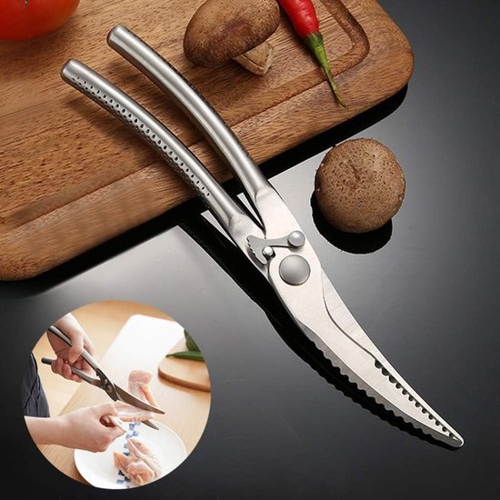 Küchenschere Aus Edelstahl – Geflügelschere, Fleischschere – Küchenarbeit – Sicherheitsverriegelung – 26,5 Cm – Grün-silber