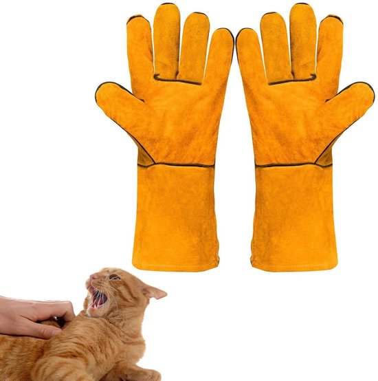 Beißfeste Handschuhe Für Die Tierpflege, Arbeitshandschuhe Aus Leder, Abriebfest, Geeignet Für Hunde, Katzen, Vögel Und Reptilien, 30 Cm