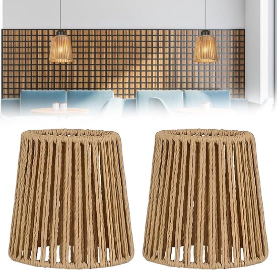 Boho-lampenschirm-set Aus Korbgeflecht, 2er-set, Zubehör Für Pendel- Und Tischlampen Sowie Stehlampen, Stilvolle Korblampenschirme (h 14 Cm, Durchmesser 14,5 Cm)