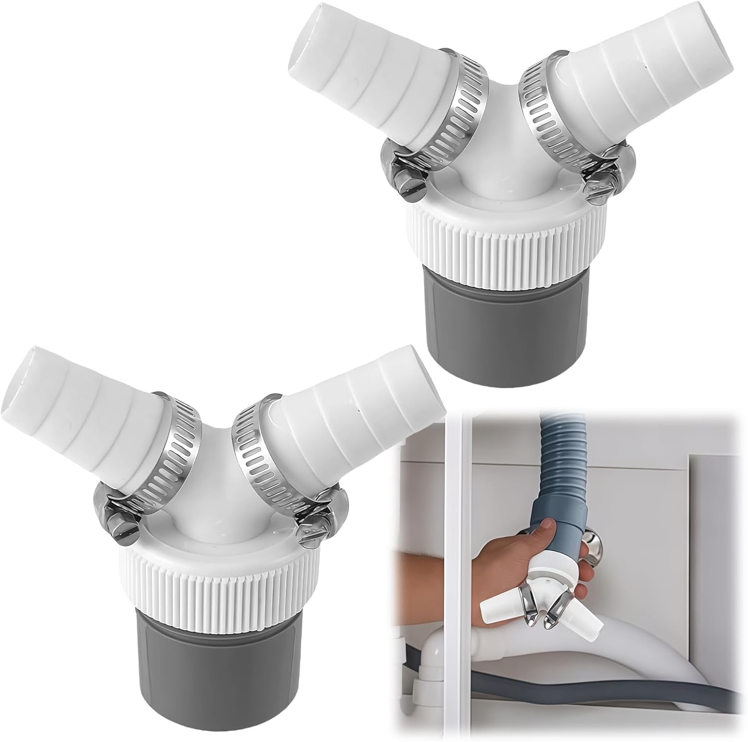 Ablaufadapter, Doppelanschluss, Y-verteiler, 2-wege, Für Rohre Mit 40 Mm Durchmesser Und Zulauf Mit 18 Bis 24 Mm Durchmesser, Doppel-y-anschluss, Mit Schlauchschelle
