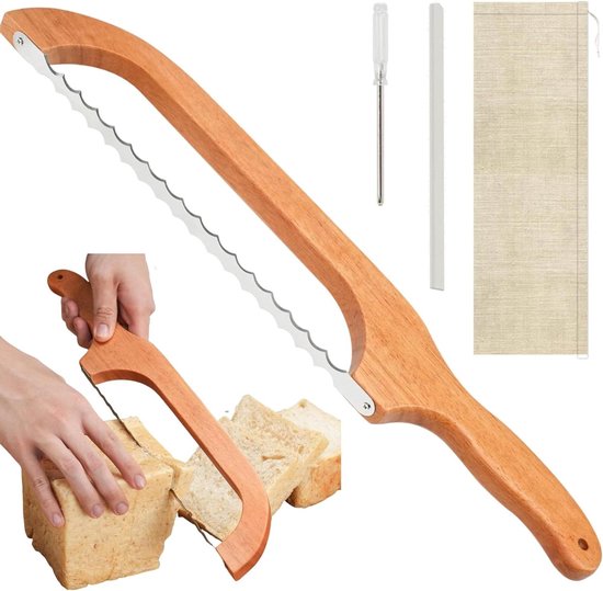 Brotschneider Aus Holz Mit Bügelklinge Und Tragbarem Schneidewerkzeug – Ideal Für Hobbybäcker