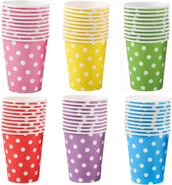 Set Mit 60 Einweg-pappbechern Mit Punkten 250 Ml Mehrfarbige Trinkbecher Biologisch Abbaubar Und Kompostierbar Farbige Pappbecher Für