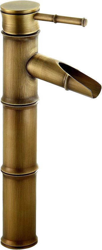 Waschtischarmatur – Hoch, Bambus-stil, Wasserfallauslauf, Warm-/kaltwasser, Messing, Bronze