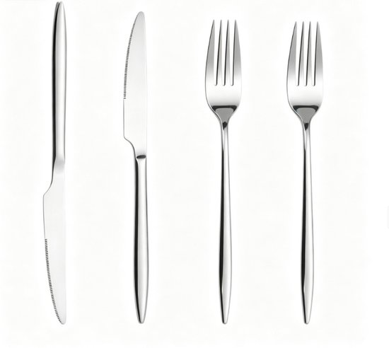 3-teiliges Edelstahl-besteckset Insgesamt 6 Teile Spitz Zulaufende Griffe 2 Messer 2 Große Gabeln 2 Löffel 20 Cm Polierter Edelstahl Geeignet Für