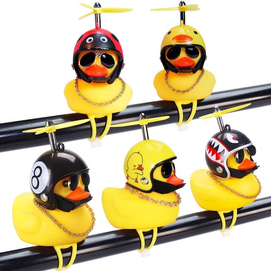 Gummienten-autodeko, 5 Gelbe Enten-deko-elemente Fürs Armaturenbrett, Quetschbare Enten-fahrradklingel Mit Propellerhelm